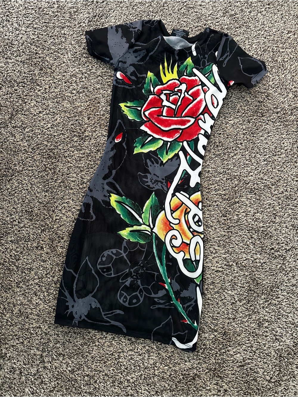 Ed Hardy Black Swim Coverup with Red Rose Graphic